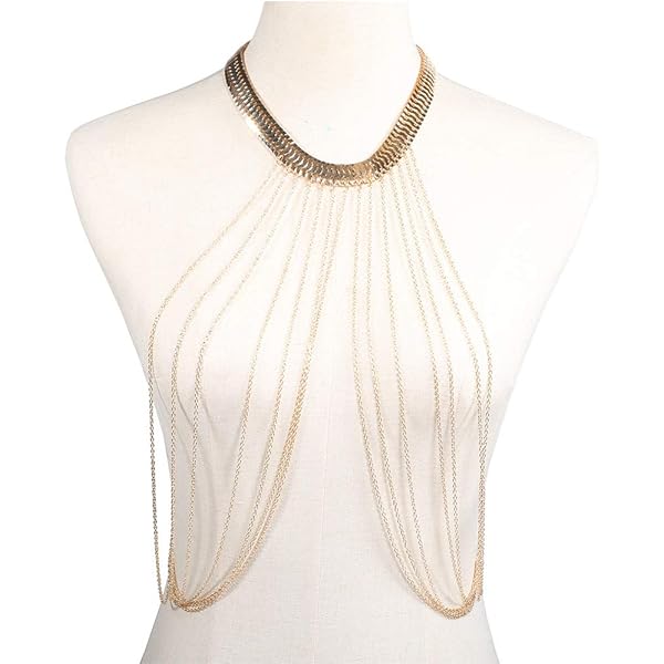 DOTASI Women's Halter Backless Tank Top Bra Body Chain